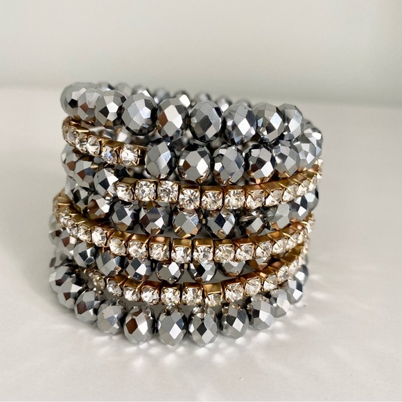 Elegant Silver and Gold Beaded & Rhinestone Wrap Bracelet - Picture 3 of 4
